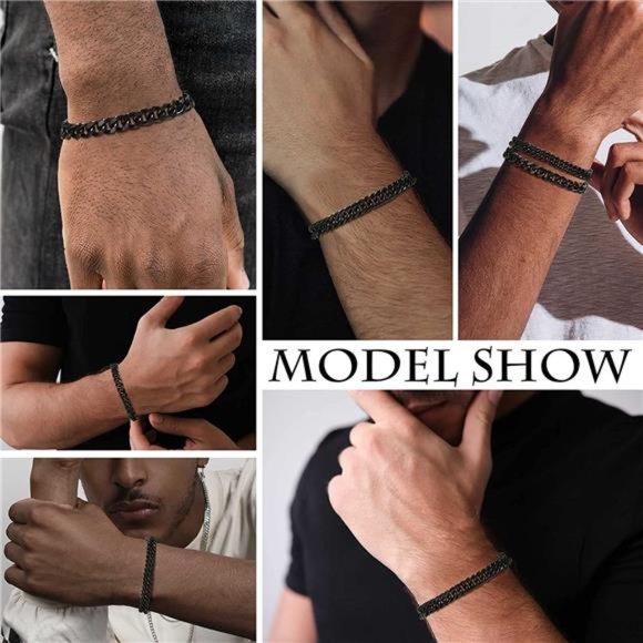 2Pcs Cuban Link Chain Bracelet Set Sturdy Stainless Steel Curb Width Cuban Link - Picture 2 of 6